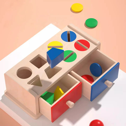 Brinquedo Educativo de Caixa de madeira com  formas geometricas e cor
