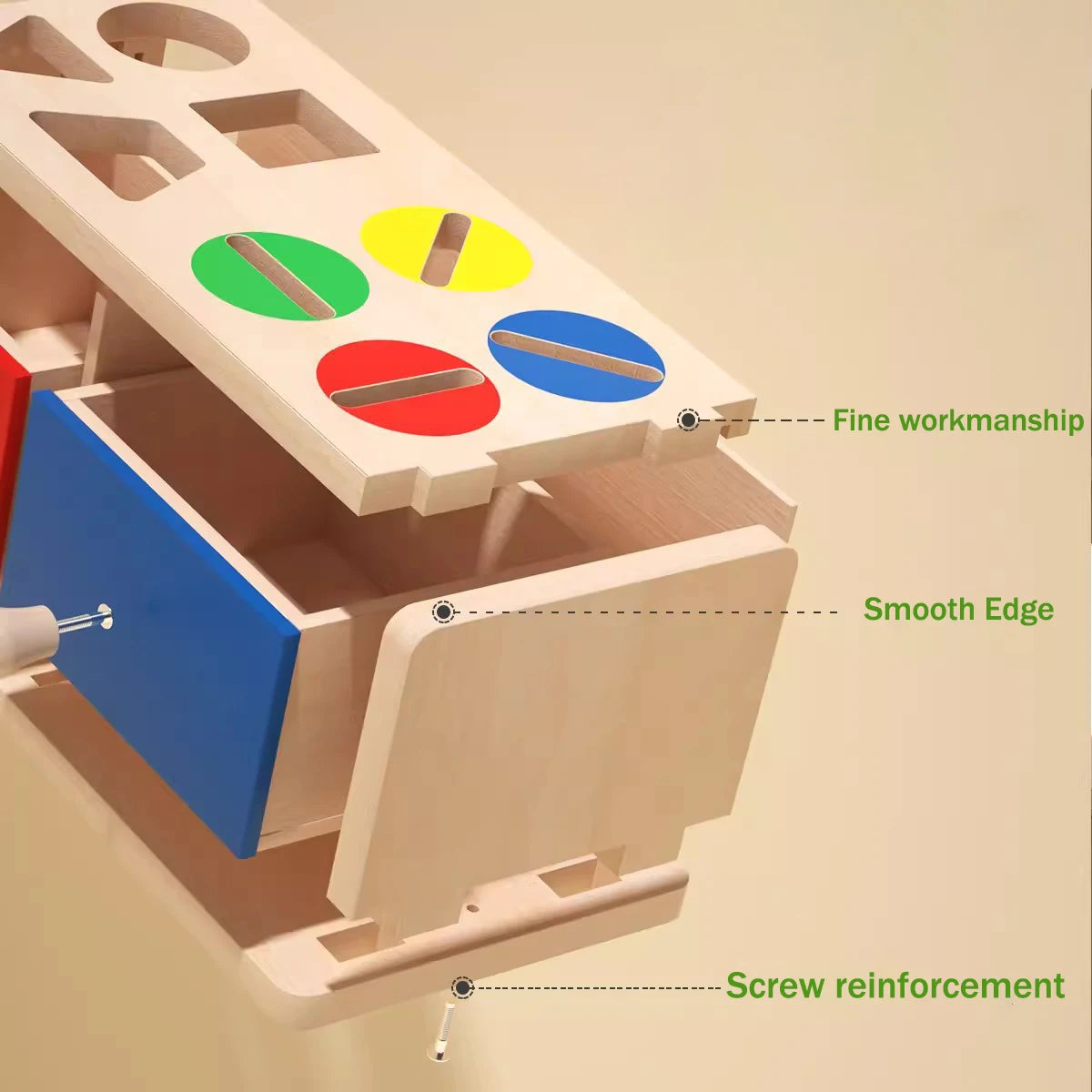 Brinquedo Educativo de Caixa de madeira com  formas geometricas e cor