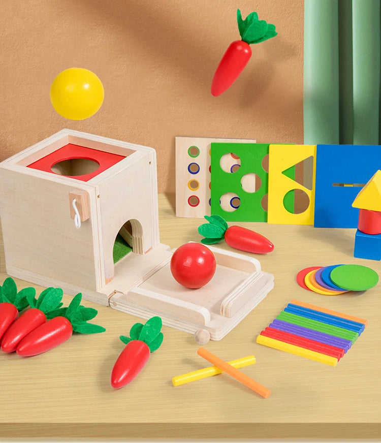 Brinquedo Educativo de Caixa de madeira com  formas geometricas e cor