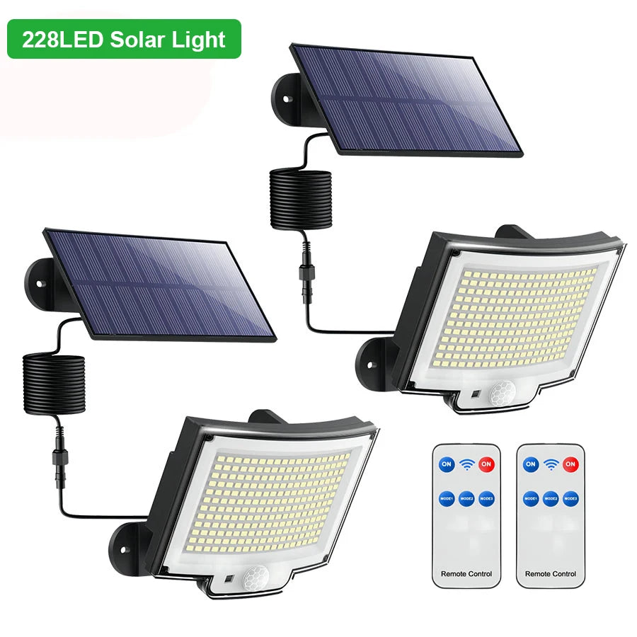 Luzes solares led 228/328 ao ar livre pir sensor de movimento lâmpada de parede ip65 à prova dip65 água luz de rua com controle remoto para iluminação do jardim