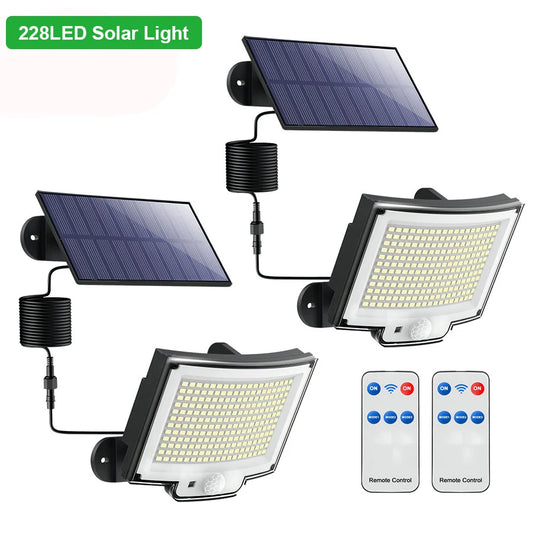 Luzes solares led 228/328 ao ar livre pir sensor de movimento lâmpada de parede ip65 à prova dip65 água luz de rua com controle remoto para iluminação do jardim