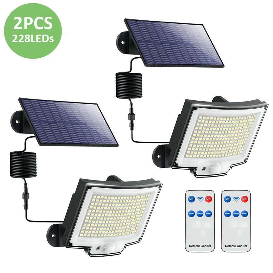 Luzes solares led 228/328 ao ar livre pir sensor de movimento lâmpada de parede ip65 à prova dip65 água luz de rua com controle remoto para iluminação do jardim