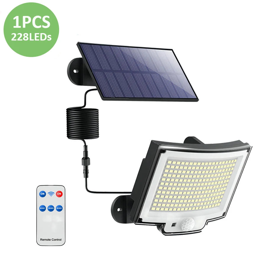 Luzes solares led 228/328 ao ar livre pir sensor de movimento lâmpada de parede ip65 à prova dip65 água luz de rua com controle remoto para iluminação do jardim