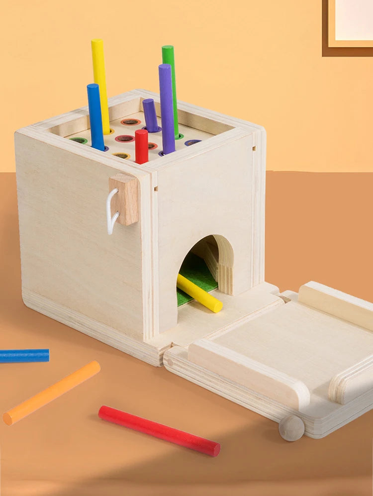 Brinquedo Educativo de Caixa de madeira com  formas geometricas e cor