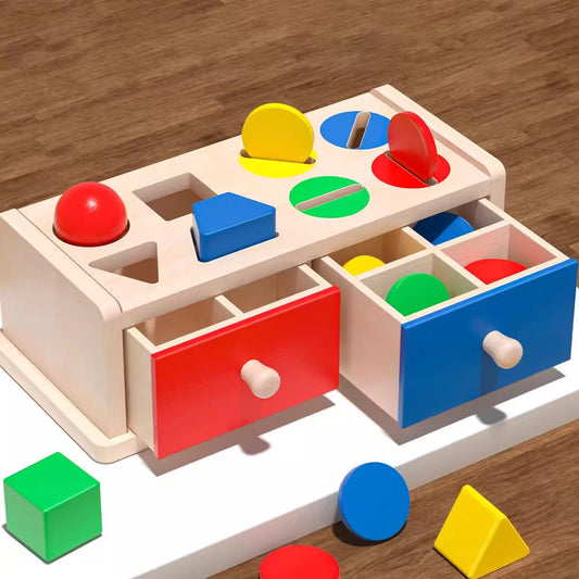 Brinquedo Educativo de Caixa de madeira com  formas geometricas e cor